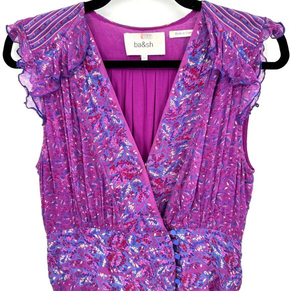 BA&SH Fuchsia Meryl Floral Knee Length Front Close Dress Size M Medium - Picture 5 of 10